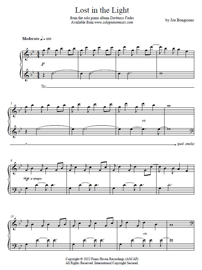 dis Mockingbird kant Lost in the Light - sheet music PDF - Joe Bongiorno - Shigeru Kawai solo  piano artist - composer